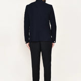 Dark Navy Blue Terry Rayon Prince Coat With Pant