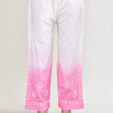 White And Pink Cotton Chikankari Suit Set
