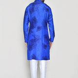 Royal Blue Cotton Silk Kurta Set With Floral Print