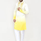 Cream To Yellow Gradient Satin Silk Kurta Set