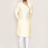 Soft Yellow Art Silk Kurta Set With Designer Neck