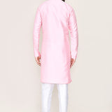 Soft Pink Art Silk Kurta Set With Designer Neck