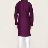 Burgundy Art Silk Kurta Set With Designer Neck