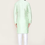 Soft Pistachio Green Art Silk Kurta Set With Designer Neck