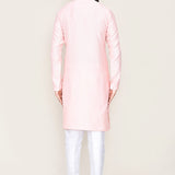 Pastel Pink Jacquard Silk Kurta Set With Designer Neck