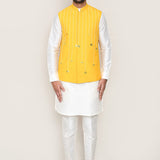 Yellow Silk Jacket With Threadwork