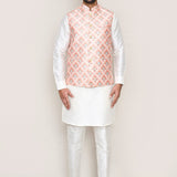 Peach Silk Jacket With Sequins And Threadwork