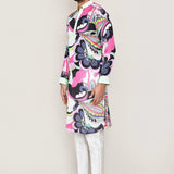 White Satin Silk Printed Kurta Set