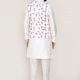 Milk White Art Silk Kurta Set With White Jacket