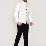 Cream Cotton Satin Nehru Jacket