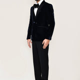 Dark Blue Velvet Three Piece Suit Set