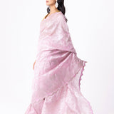 Rose Pink Viscose Jacquard Saree With Scallop Border