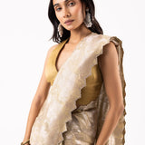 Dark Beige Viscose Jacquard Saree With Scallop Border