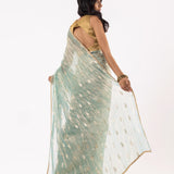 Greenish Gray Silk Tissue Saree With Fancy Border