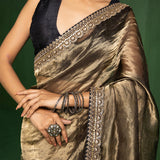 Moonlight Gold Silk Tissue Saree With Fancy Border