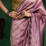Turkish Rose Pink Chanderi Saree With Zari Stripes