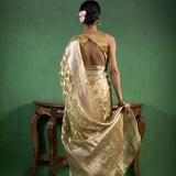 Light Sage Green Silk Tissue Saree With Floral Design
