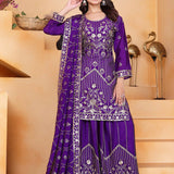 Royal Purple Silk Embroidered Sharara Set