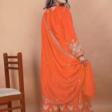 Bright Orange Silk Embroidered Sharara Set