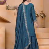 Teal Green Embroidered Crepe Sharara Set
