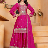 Royal Pink Silk Embroidered Sharara Set