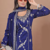 Dark Blue Floral Embroidered Georgette Sharara Set