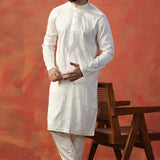 White Off Silk Blend Embroidered Kurta
