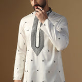 White Silk Blend Embroidered Kurta