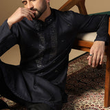 Black Silk Blend Embroidered Kurta