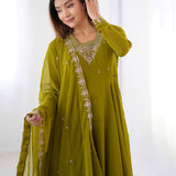 Mehandi Georgette Embroidered Anarkali Set