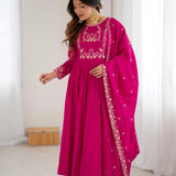 Dark Pink Chanderi Embroidered Anarkali Set