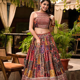 Maroon Satin Printed Lehenga Set