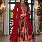 Maroon Satin Printed Lehenga Set