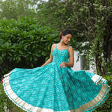 Lagoon Blue Cotton Floral Printed Gown Set