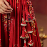 Bright Red Chinon Floral Printed Anarkali Set