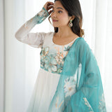 Daisy White Organza Floral Printed Anarkali Set