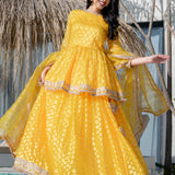 Bright Canary Yellow Brasso Printed Skirt Set