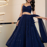 Navy Blue Georgette Chikankari Lehenga Set