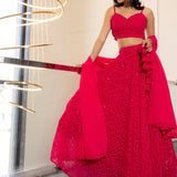 Cardinal Pink Georgette Chikankari Lehenga Set