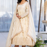 Pastel Cream Tissue Embroidered Anarkali Set