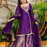 Violet Uppada Silk Solid Kurti Set