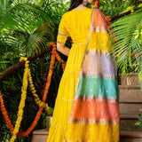 Lemon Yellow Uppada Silk Solid Anarkali Set