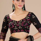 Black Chiffon Floral Embroidered Saree