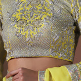 Soft Lime Yellow Organza Embroidered Saree