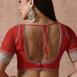 Crimson Red Georgette Embroidered Saree
