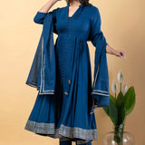 Dark Cerulean Blue Rayon Gota Work Anarkali Set