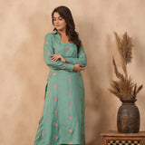 Bright Persian Green Santoon Embroidered Kurti Set