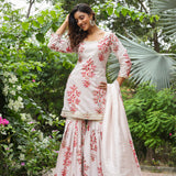 Champagne White Cotton Floral Printed Sharara Set