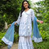 Bluish White Cotton Printed Sharara Set