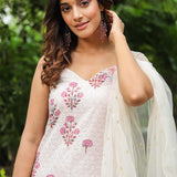 White Cotton Floral Printed Sharara Set